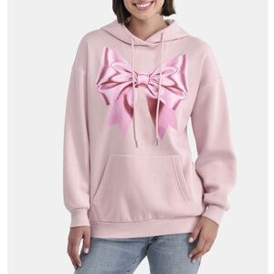 No Boundaries Oversized Printed Pink Bow Hoodie Size L (12-14) NWT